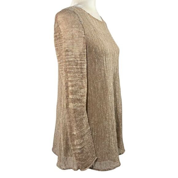 Lafayette 148 Gold Metallic Sweater Top in Linen Blend Mesh Knit Size Small - Picture 4 of 14